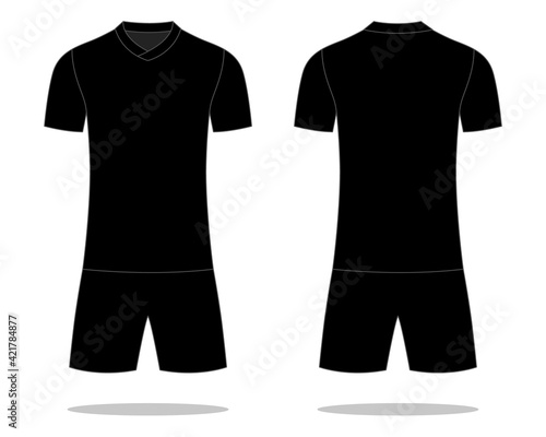 Blank Black Football Uniform Template On White Background.Front And Back View, Vector File