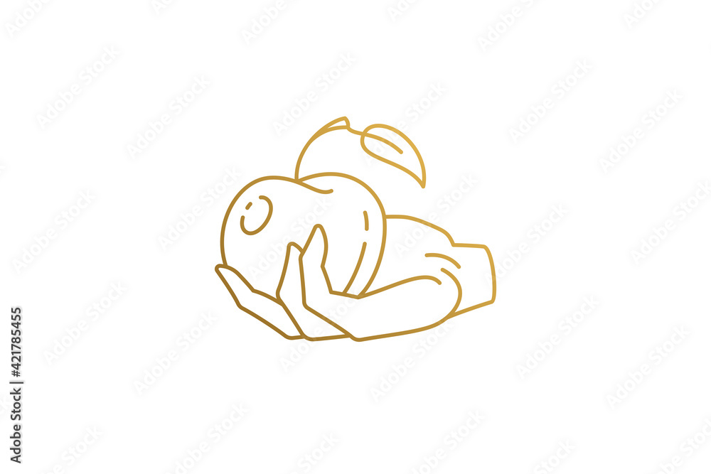 Human hand with apple silhouette linear vector illustration. Human hand with apple silhouette linear vector illustration.