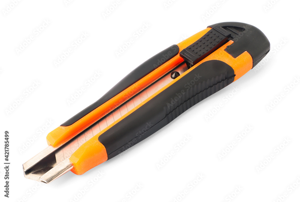 Steel Cutter Knife, Orange Rubber Handle Used for cutting things. Isolated on a white background with a clipping path. Steel Cutter Knife, Orange Rubber Handle Used for cutting things. Isolated on a white background with a clipping path.