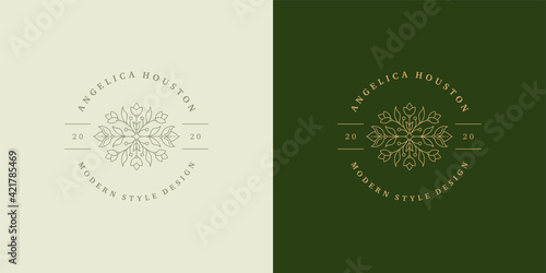 Beautiful growing flower logo template linear vector illustration