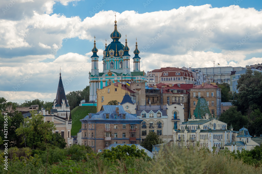 View of the the St. Andrew's Church of the Castle Hill in Kyiv, Ukraine