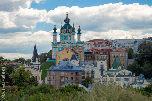 View of the the St. Andrew's Church of the Castle Hill in Kyiv, Ukraine