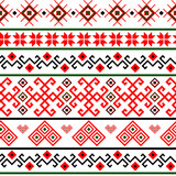 Bulgarian balkan national folklore embroidery style red, white, green and black ornamental seamless vector pattern
