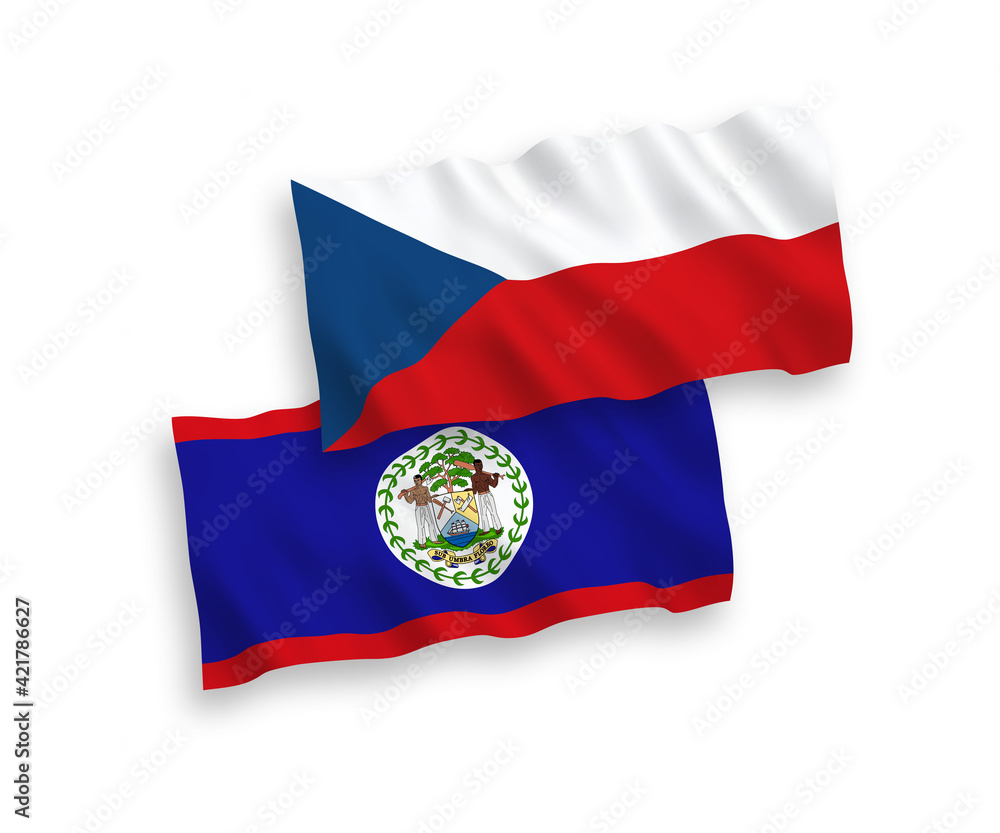 Fototapeta premium Flags of Czech Republic and Belize on a white background