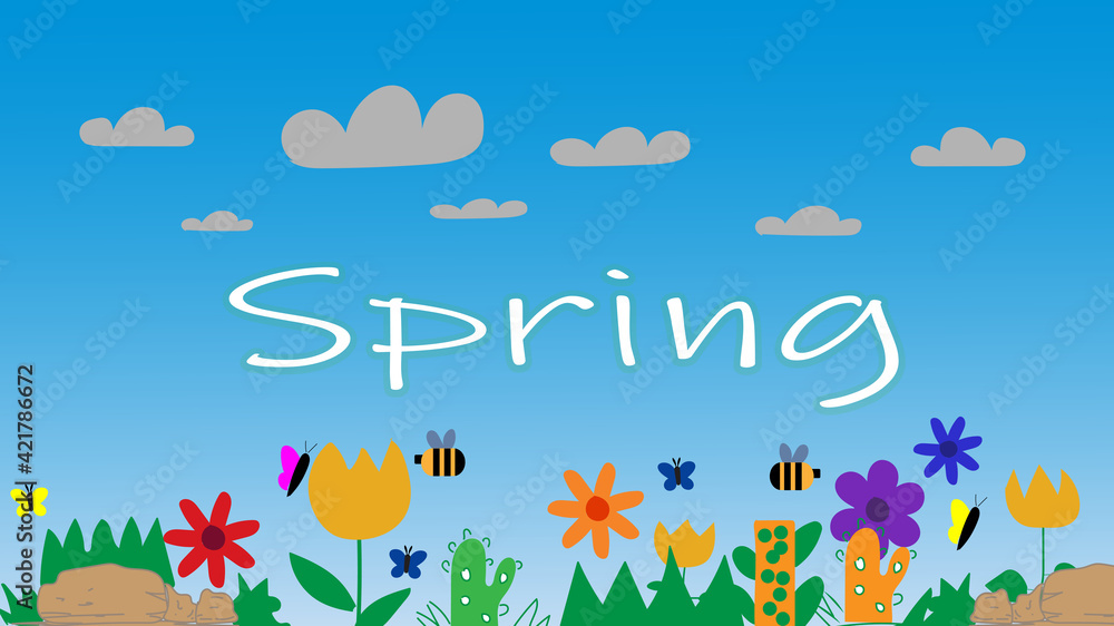 Naklejka premium Spring Season Vector Illustration| Spring Nature | Spring and Summer Season Vector | Spring Season Vector | Beautiful Nature Vector 