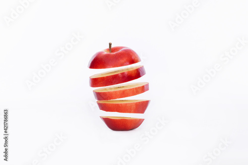 Interesting tower made of red apple slices