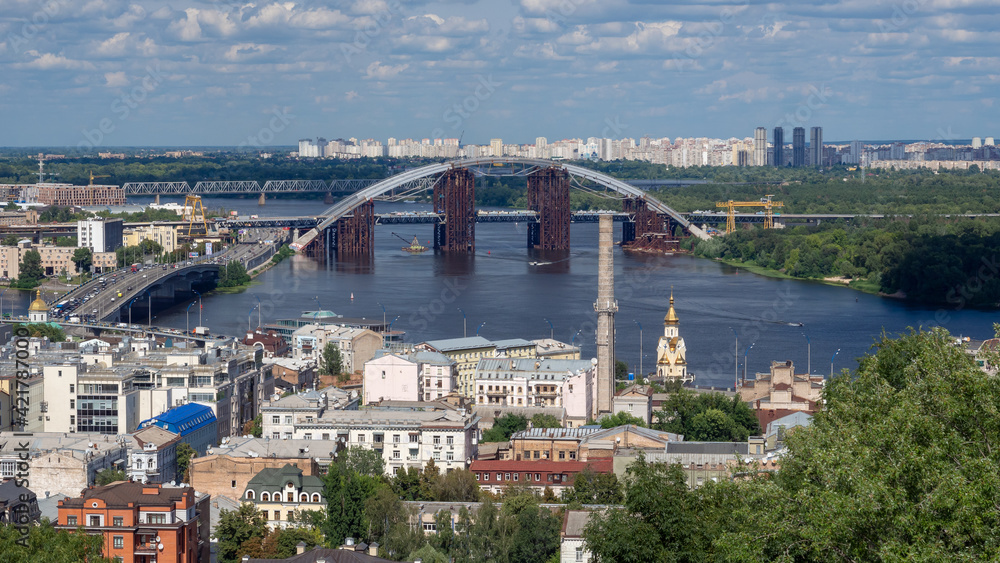 View of the Dnieper River and residential area in the capital of Ukraine, Kyiv
