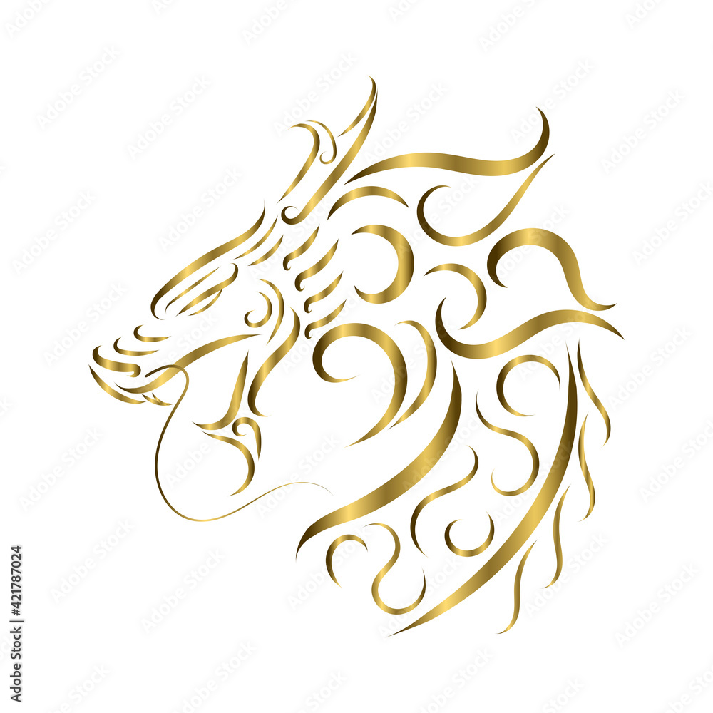 Fototapeta gold line art of dragon head. Good use for symbol, mascot, icon, avatar, tattoo, T Shirt design, logo or any design you want.