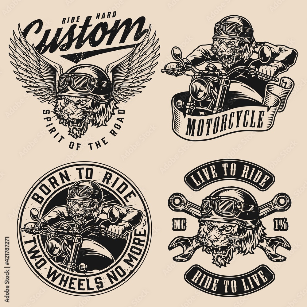 Obraz premium Vintage monochrome motorcycle badges
