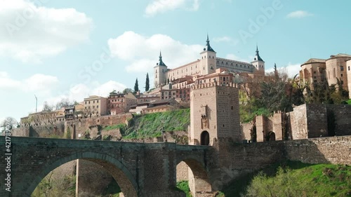 This ancient moorish fortress Alcazar de Toledo view sunny day, no people. Famous place and landmark concept. Spain
