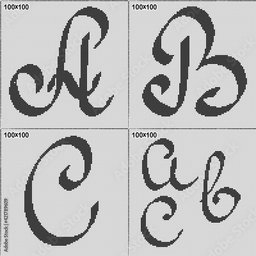 pattern for knitting or cross stitch - calligraphic letters