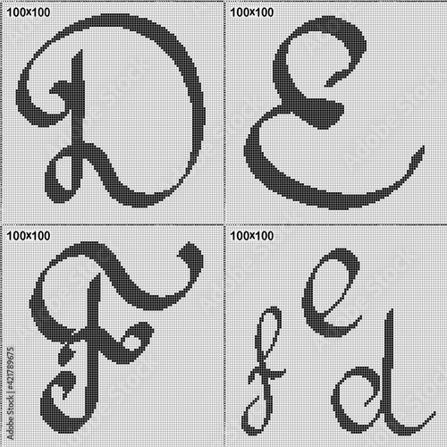 pattern for knitting or cross stitch - calligraphic letters