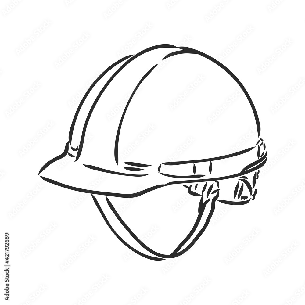 Fototapeta premium Engineer helmet hand drawn outline doodle icon. Hard hat vector sketch illustration for print, web, mobile and infographics isolated on white background. Manufacturing and consrtuction concept.