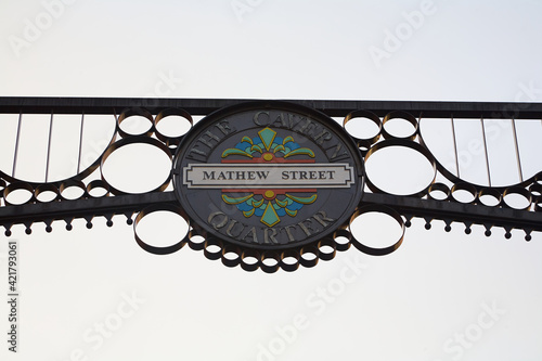 Street sign from "Mathew Street" in Liverpool.