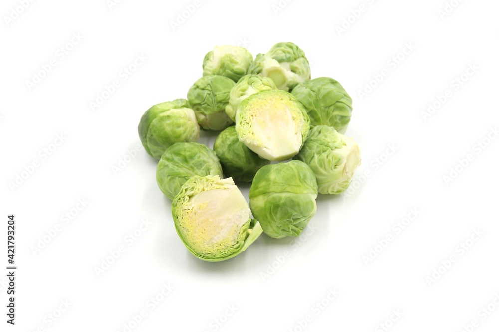 Naklejka premium a pile of brussels sprout on white background