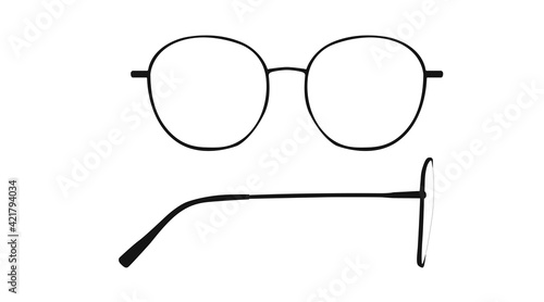 Vector isolated Illustration of a Glasses Frame. Black glasses Frame Front and Side View