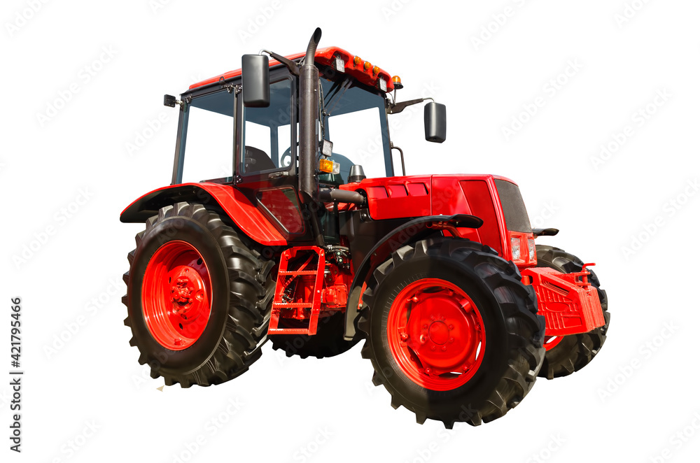 Red agricultural tractor isolated on a white background Red agricultural tractor isolated on a white background