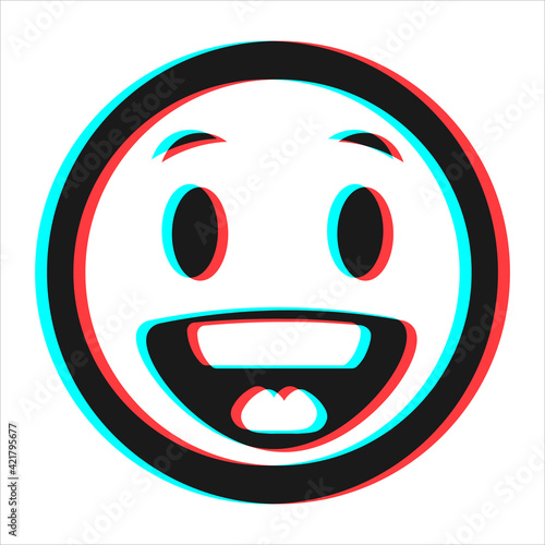 Cartoon smile emoticon symbol, icon in 3d effect with blue and red color