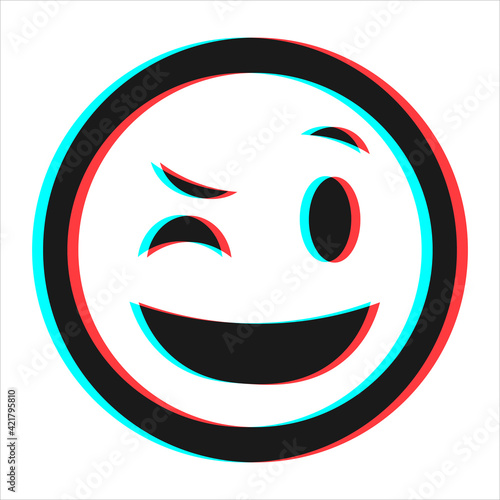 Cartoon smile emoticon symbol, icon in 3d effect with blue and red color