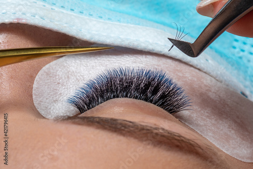 Eyelash Extension Treatment in blue color with facemask face mask