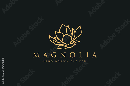 Obraz na plátne Hand drawn vector magnolia flowers logo illustration