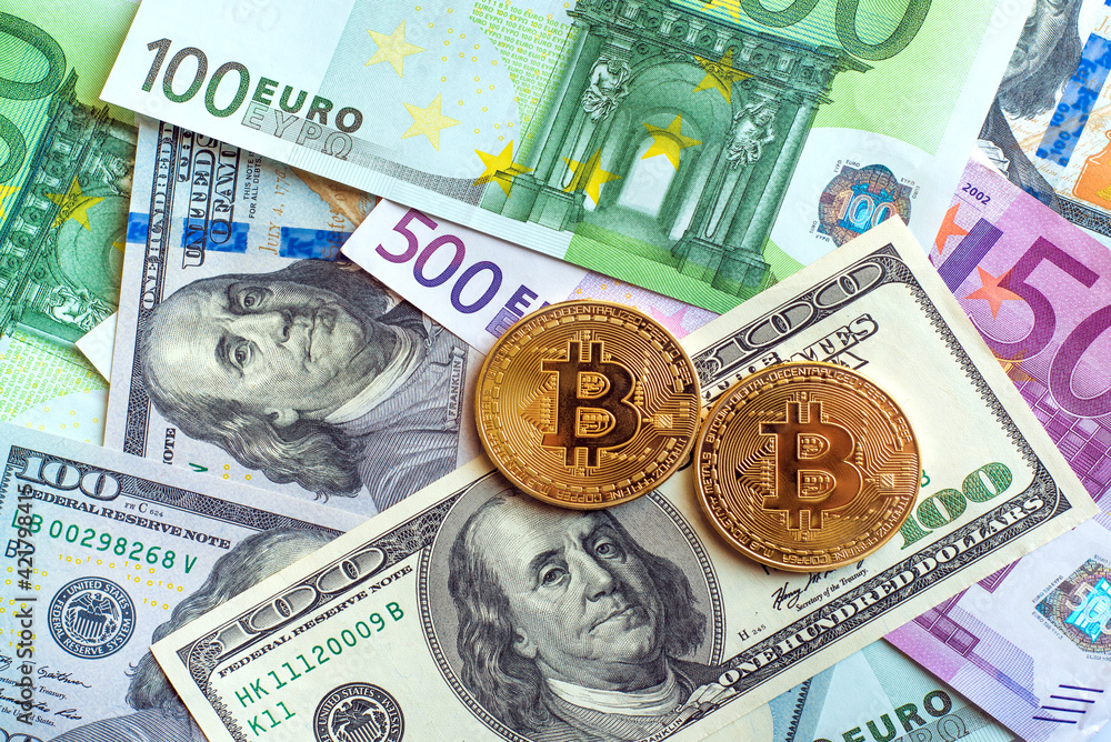 Dollars and bicone as an abstract symbol of the growing role of digital currency and financial transactions on the Internet (course, exchange, trade, circle - concept)