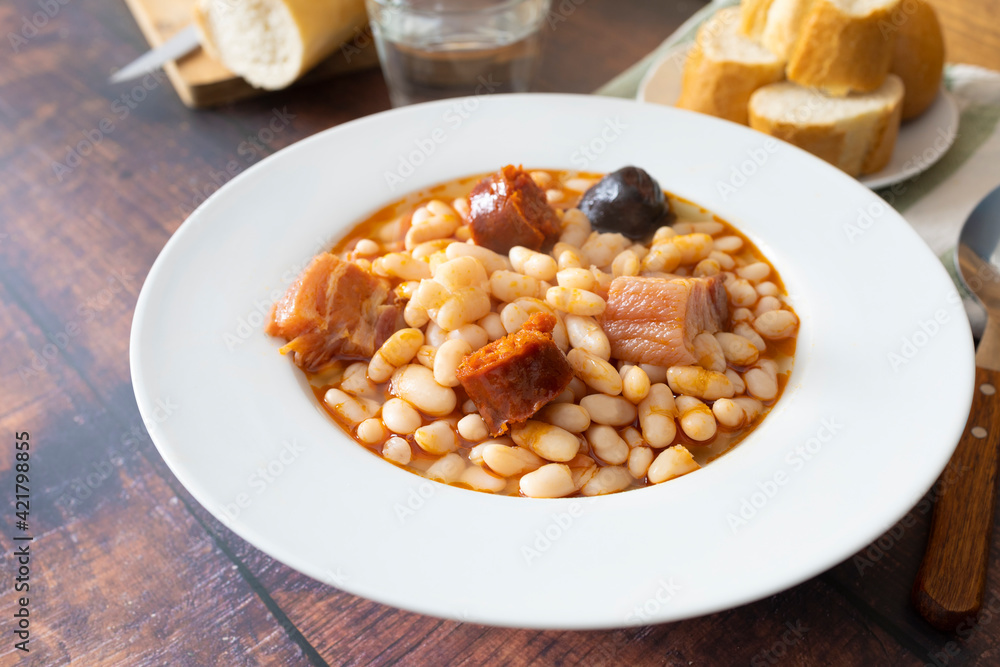 Asturian fabada plate ready to eat. Typical dish of the north of Spain. Food photography Asturian fabada plate ready to eat. Typical dish of the north of Spain. Food photography