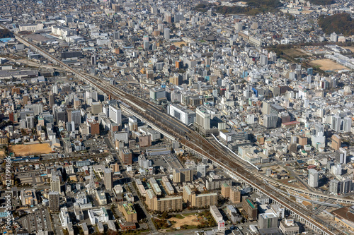 姫路駅付近を南東方向より空撮