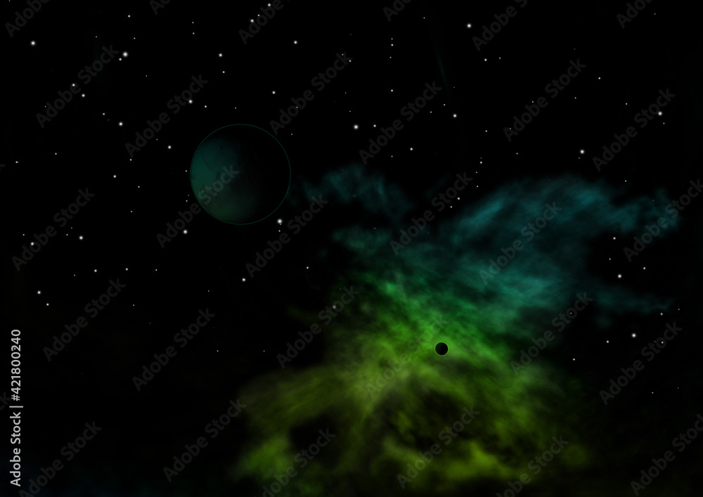 Planet in a space against stars. 3D rendering.