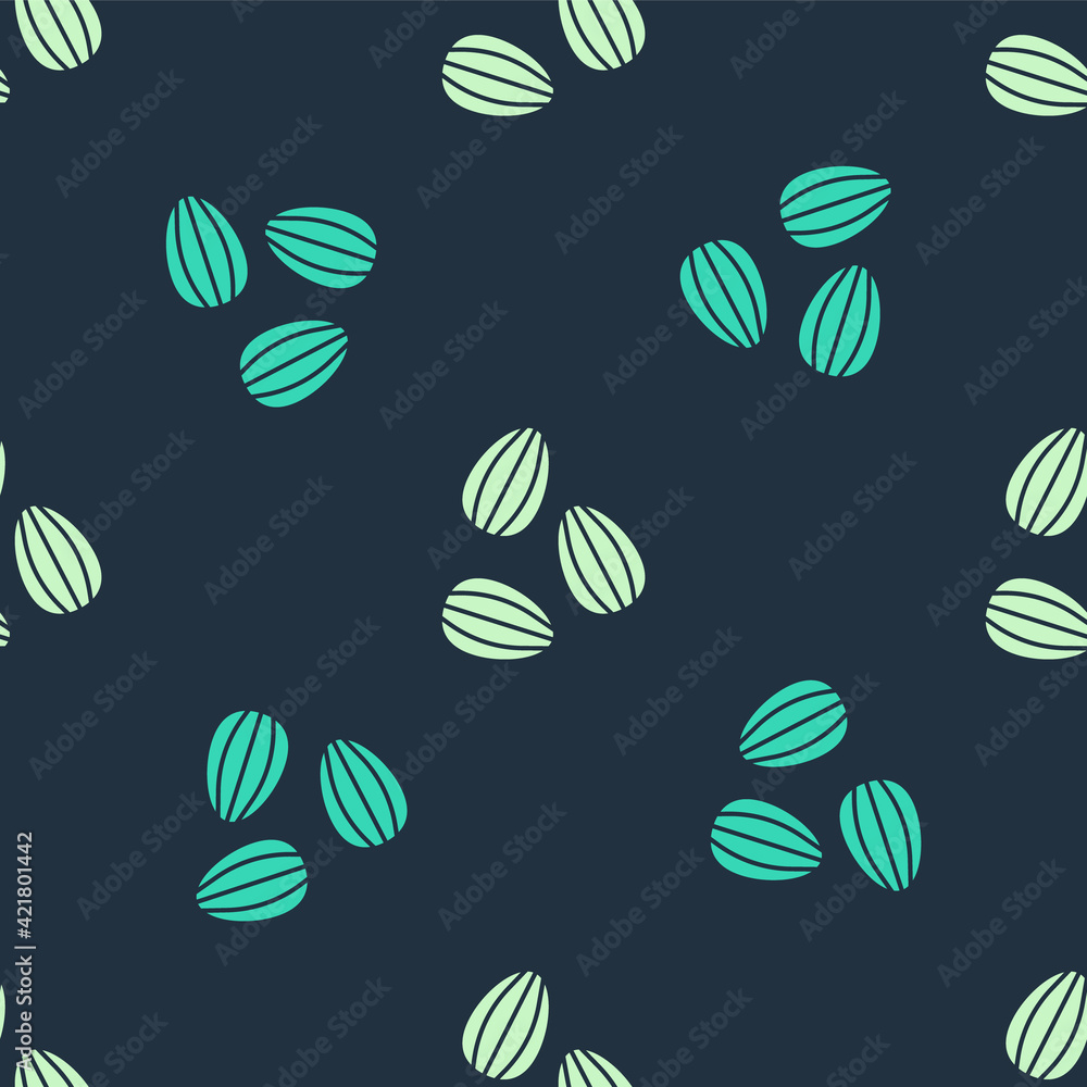 Green and beige Seeds of a specific plant icon isolated seamless pattern on blue background. Vector Green and beige Seeds of a specific plant icon isolated seamless pattern on blue background. Vector