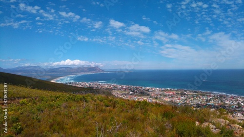 view of the sea and mountains over the town of Kleinmond 
