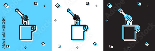 Set Honey dipper stick with dripping honey icon isolated on blue and white, black background. Honey ladle. Vector