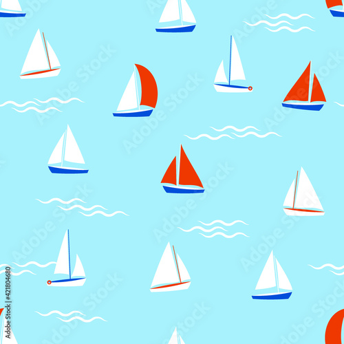 sailboats and waves, seamless pattern