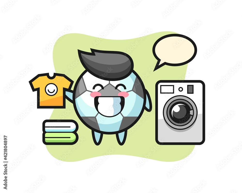 Mascot cartoon of football with washing machine Mascot cartoon of football with washing machine