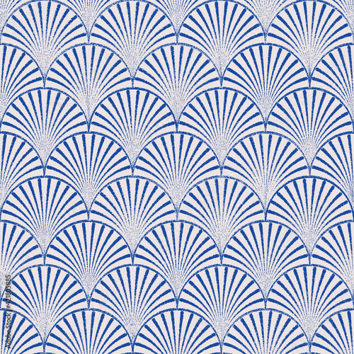 Art deco seamless pattern. Minimalistic geometric design.  Vintage elegant background. Fan style texture in blue and gray.
