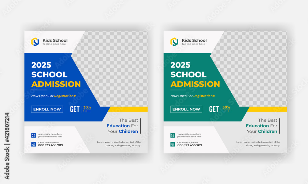 Kids School social media banner, School Students Admission social media post, Back to School admission by social media post banner template Design.
Kids School social media banner, School Students Admission social media post, Back to School admission by social media post banner template Design.