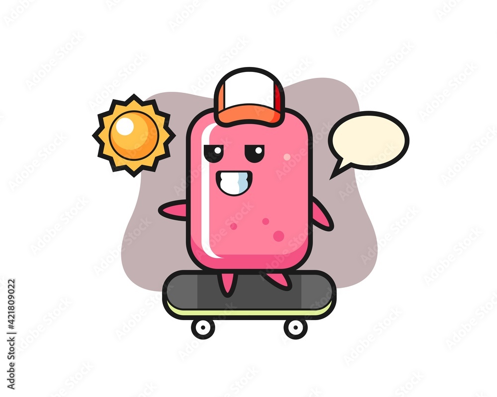 Bubble gum character illustration ride a skateboard