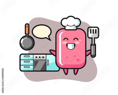 Bubble gum character illustration as a chef is cooking
