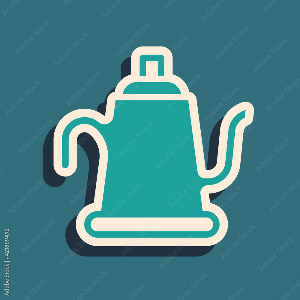 Green Watering can icon isolated on green background. Irrigation symbol. Long shadow style. Vector Green Watering can icon isolated on green background. Irrigation symbol. Long shadow style. Vector