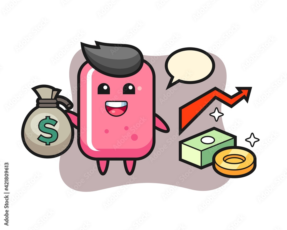 Bubble gum illustration cartoon holding money sack
