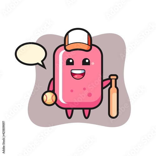 Cartoon character of bubble gum as a baseball player