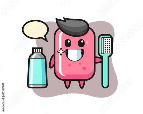 Mascot illustration of bubble gum with a toothbrush