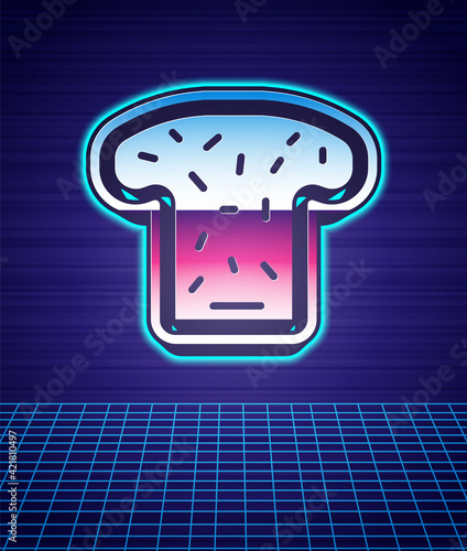 Retro style Bread toast for sandwich piece of roasted crouton icon isolated futuristic landscape background. Lunch, dinner, breakfast snack. 80s fashion party. Vector