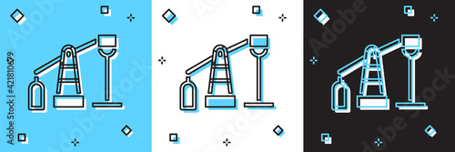 Set Oil pump or pump jack icon isolated on blue and white, black background. Oil rig. Vector