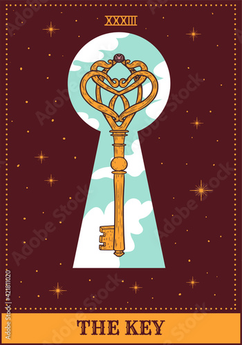 tarot card "the key". Occult, fortune telling, tapestry