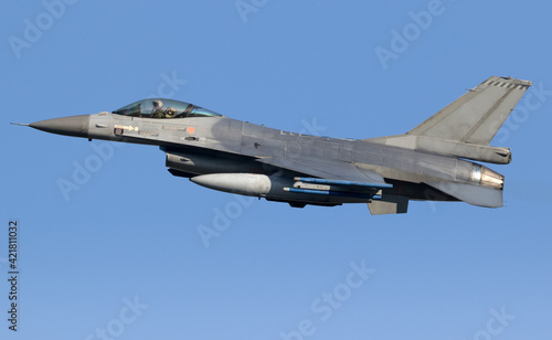 Canvastavla Military air force fighter jet interceptor airplane in full flight