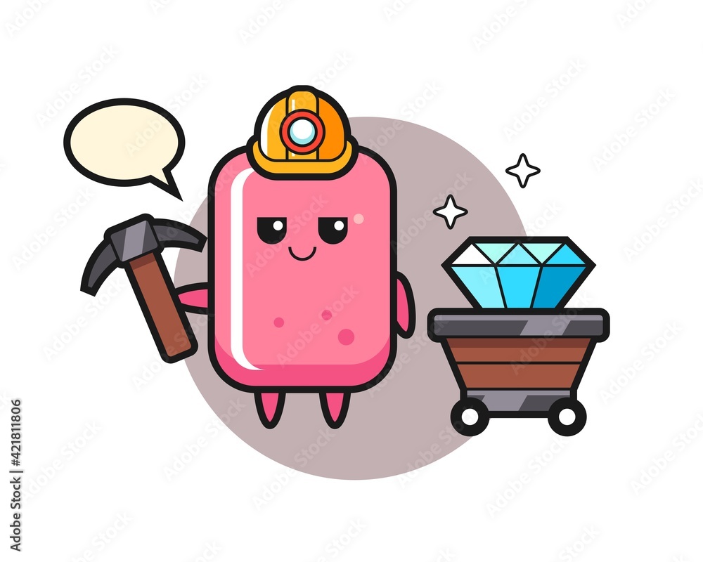 Character illustration of bubble gum as a miner Character illustration of bubble gum as a miner