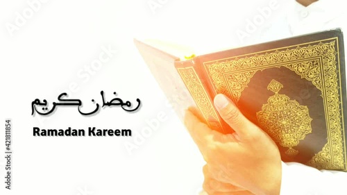 Ramadan Mubarak greeting card.  arabic text translated with ramadan kareem