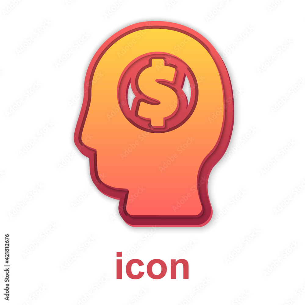 Gold Business man planning mind icon isolated on white background. Human head with dollar. Idea to earn money. Business investment growth. Vector Gold Business man planning mind icon isolated on white background. Human head with dollar. Idea to earn money. Business investment growth. Vector