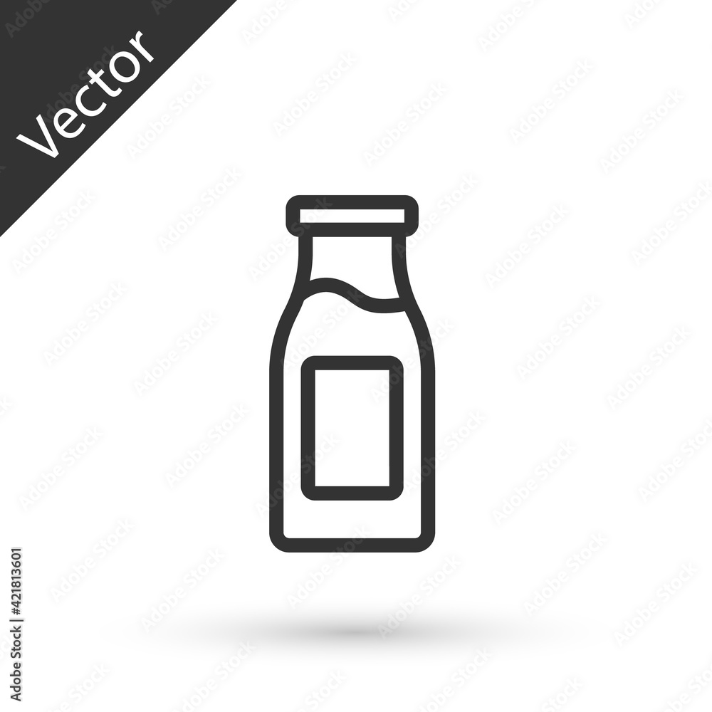 Grey line Closed glass bottle with milk icon isolated on white background. Vector Grey line Closed glass bottle with milk icon isolated on white background. Vector